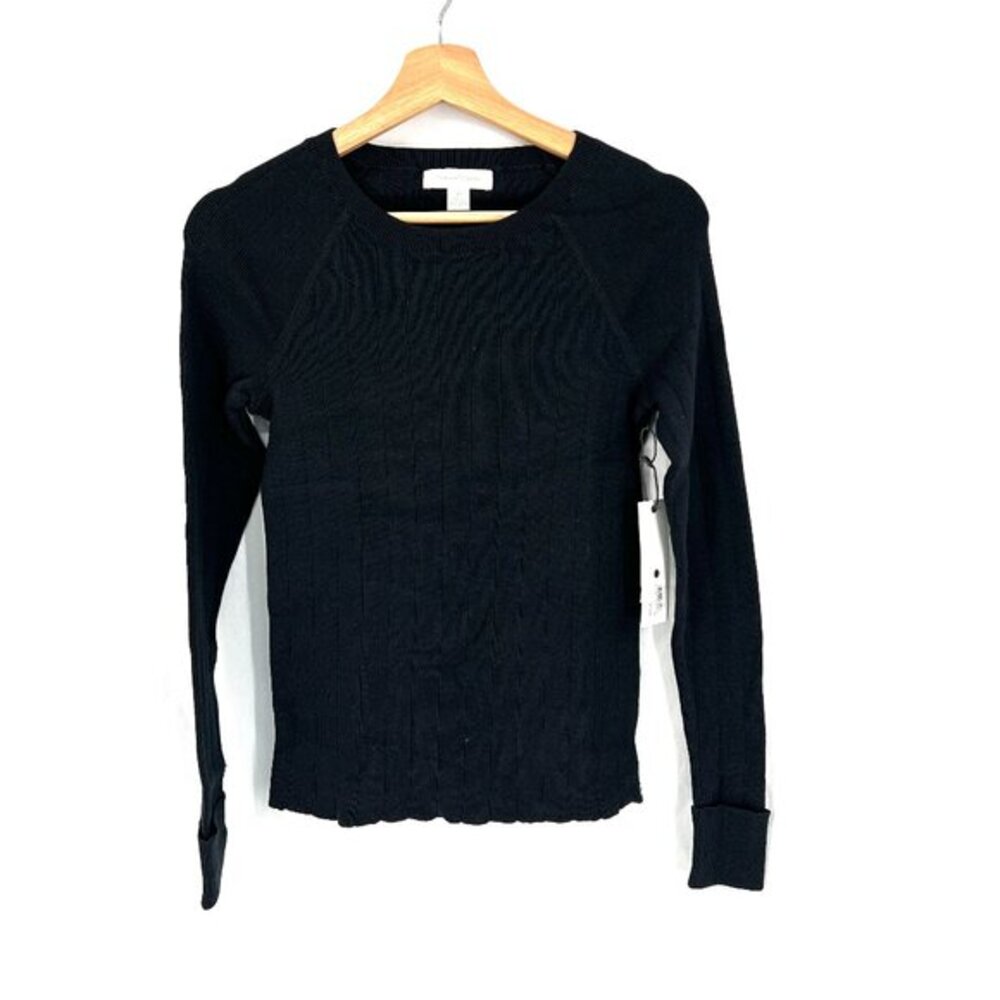 NEW Treasure & Bond ribbed pullover round neck classic sweater stretch black XS‎